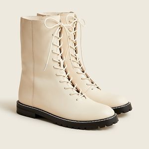 J. Crew Gwen Lug-Sole Leather Lace Up Tall Shaft Boot in Dusty Ivory